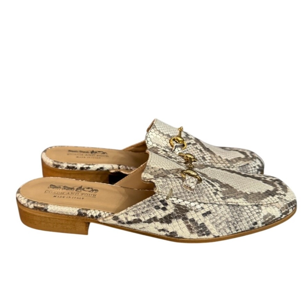 Coach and Four Womens Snakeskin Leather Horsebit Mules Made in Italy Size 6M